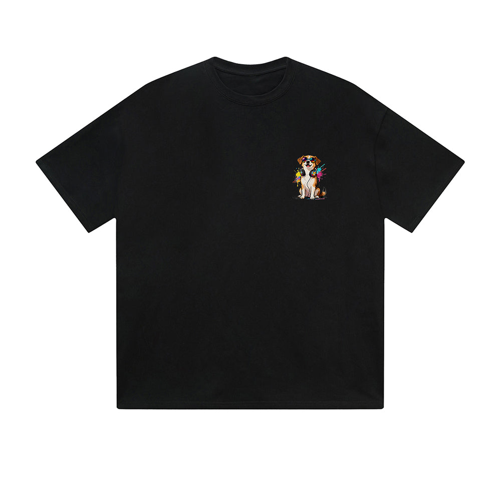 Solid Color T-Shirt Cool Corgi Dog Headphone Sunglasses Music Paint Splash Graphic Print Casual Daily Streetwear Feel lives