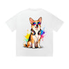 Solid Color T-Shirt Cool Corgi Dog Headphone Sunglasses Music Paint Splash Graphic Print Casual Daily Streetwear Feel lives