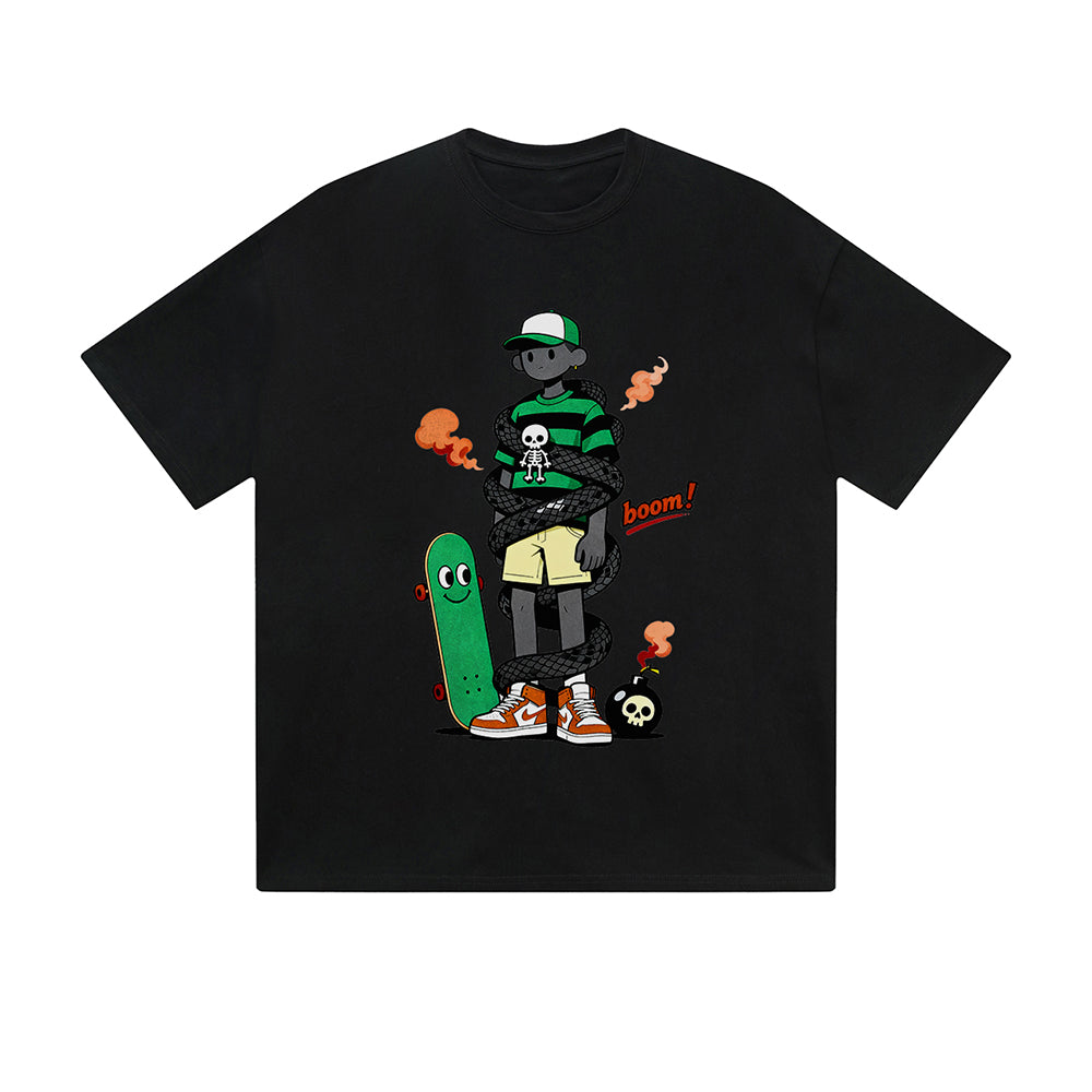 Solid Color T-Shirt Boom Skateboard Snake Skull Street Cartoon Graphic Print Casual Daily Streetwear Feel lives