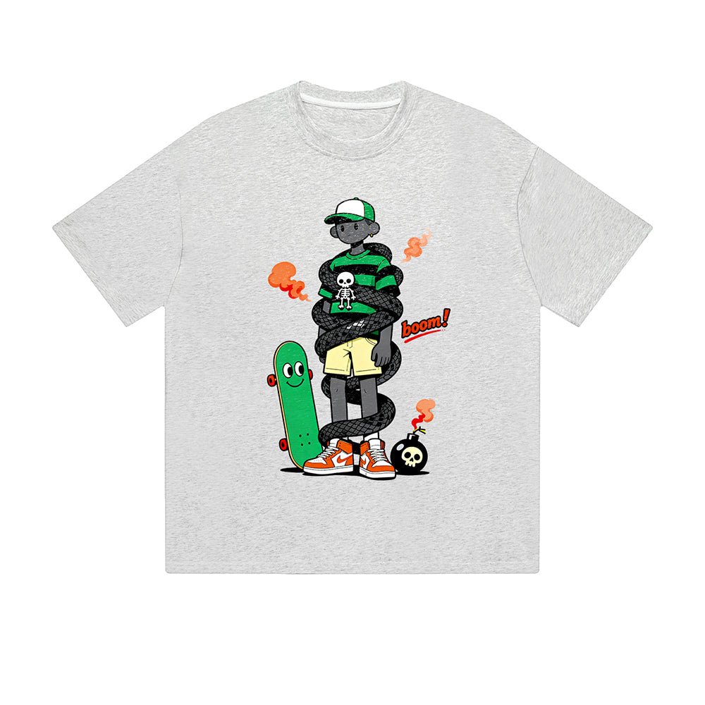 Solid Color T-Shirt Boom Skateboard Snake Skull Street Cartoon Graphic Print Casual Daily Streetwear Feel lives