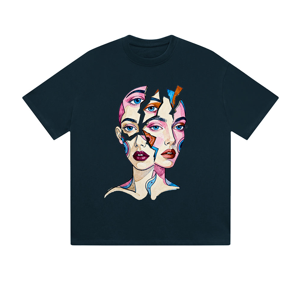 Solid Color T-Shirt Abstract Face Art Colorful Portrait Graphic Print Casual Daily Streetwear Feel lives