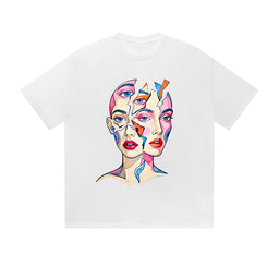 Solid Color T-Shirt Abstract Face Art Colorful Portrait Graphic Print Casual Daily Streetwear Feel lives