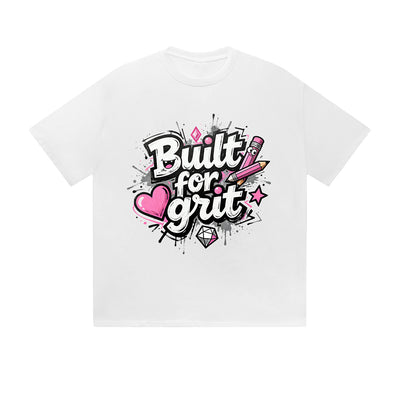 Solid Color T-Shirt Built For Grit Heart Diamond Motivational Text Graphic Print Casual Daily Streetwear Feel lives