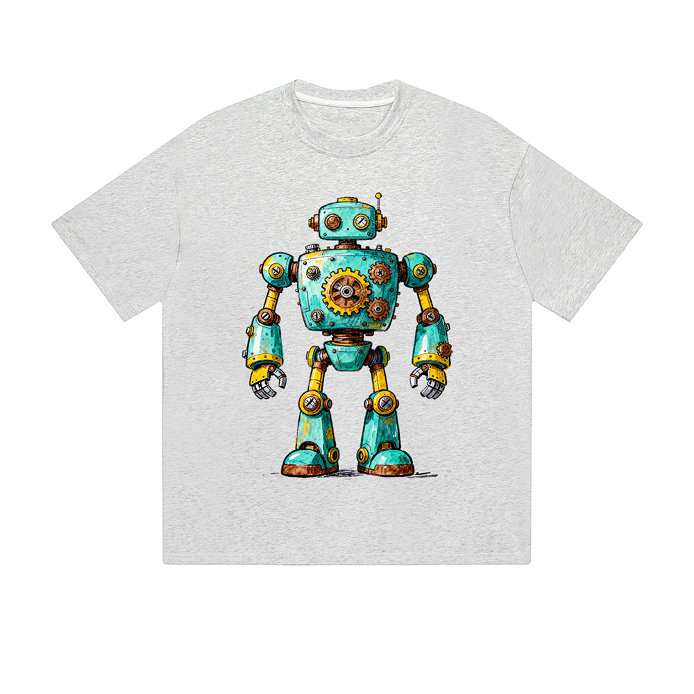 Einfarbiges T-Shirt Retro-Roboter Steampunk Mechanisch Cartoon Grafikdruck Lässige Alltagsmode Streetwear Feel lives