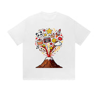 Solid Color T-Shirt Volcano Eruption Fun Icons Panda Rocket Cake Graphic Print Casual Daily Streetwear Feel lives