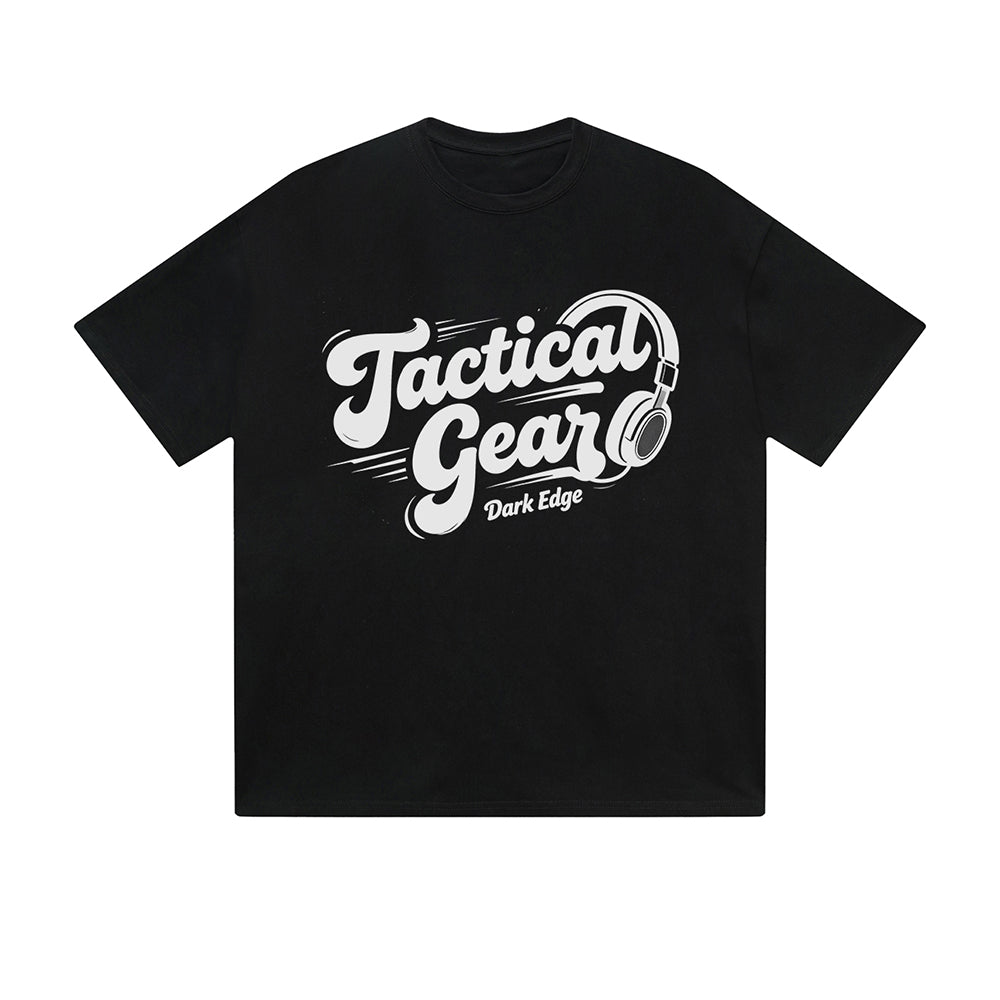 Solid Color T-Shirt Tactical Gear Dark Edge Headphone Text Graphic Print Casual Daily Streetwear Feel lives