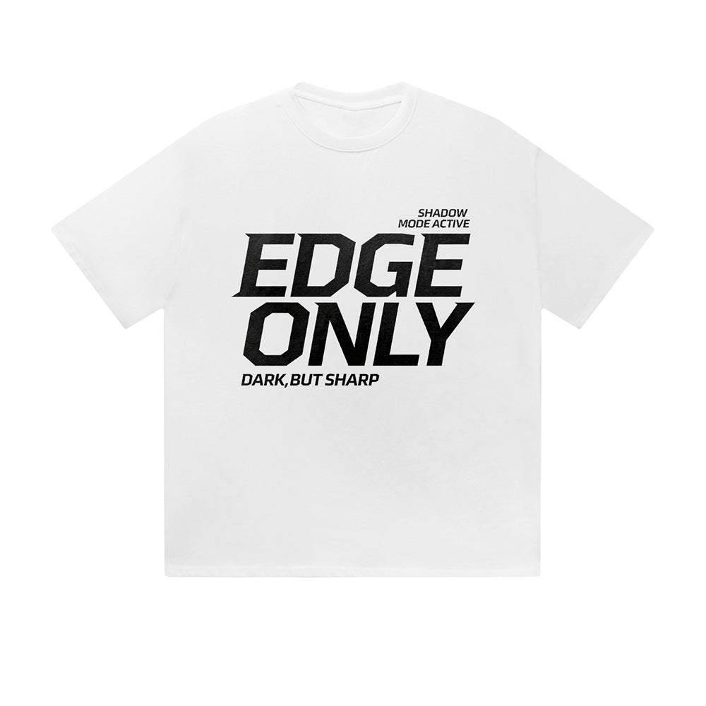 T-shirt uni, bordure ombrée, texte actif, imprimé graphique, style streetwear décontracté au quotidien.