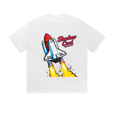 Solid Color T-Shirt Shadow Cool Rocket Space Shuttle Graphic Print Casual Daily Streetwear Feel lives