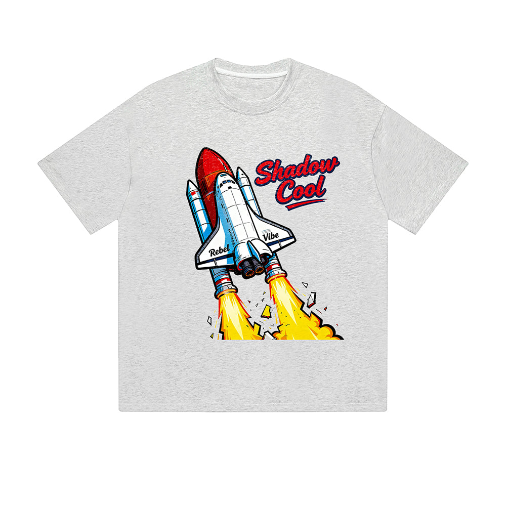 Solid Color T-Shirt Shadow Cool Rocket Space Shuttle Graphic Print Casual Daily Streetwear Feel lives