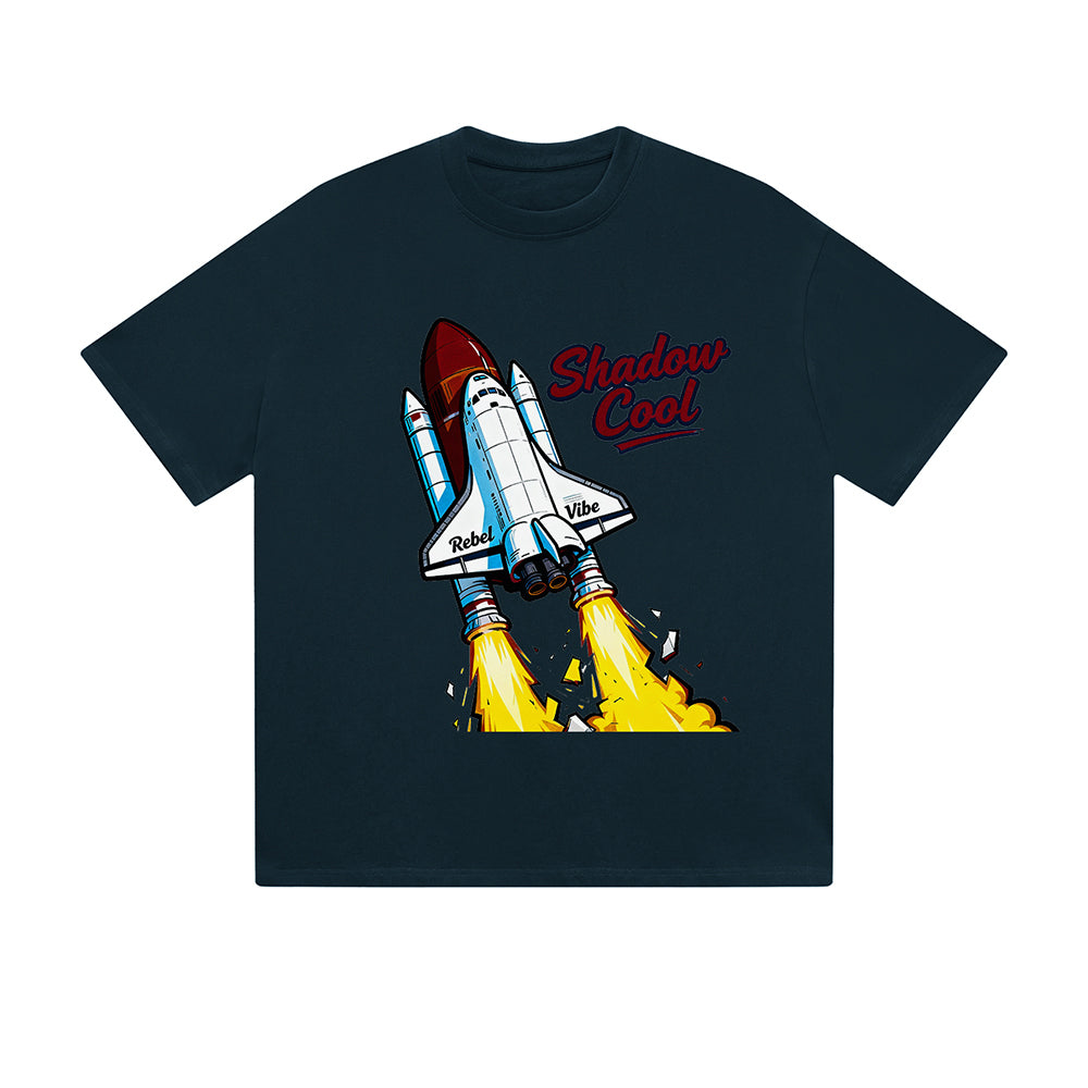 Solid Color T-Shirt Shadow Cool Rocket Space Shuttle Graphic Print Casual Daily Streetwear Feel lives