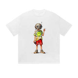 Solid Color T-Shirt Smiley Face Boy Street Art Cartoon Graphic Print Casual Daily Streetwear Feel lives
