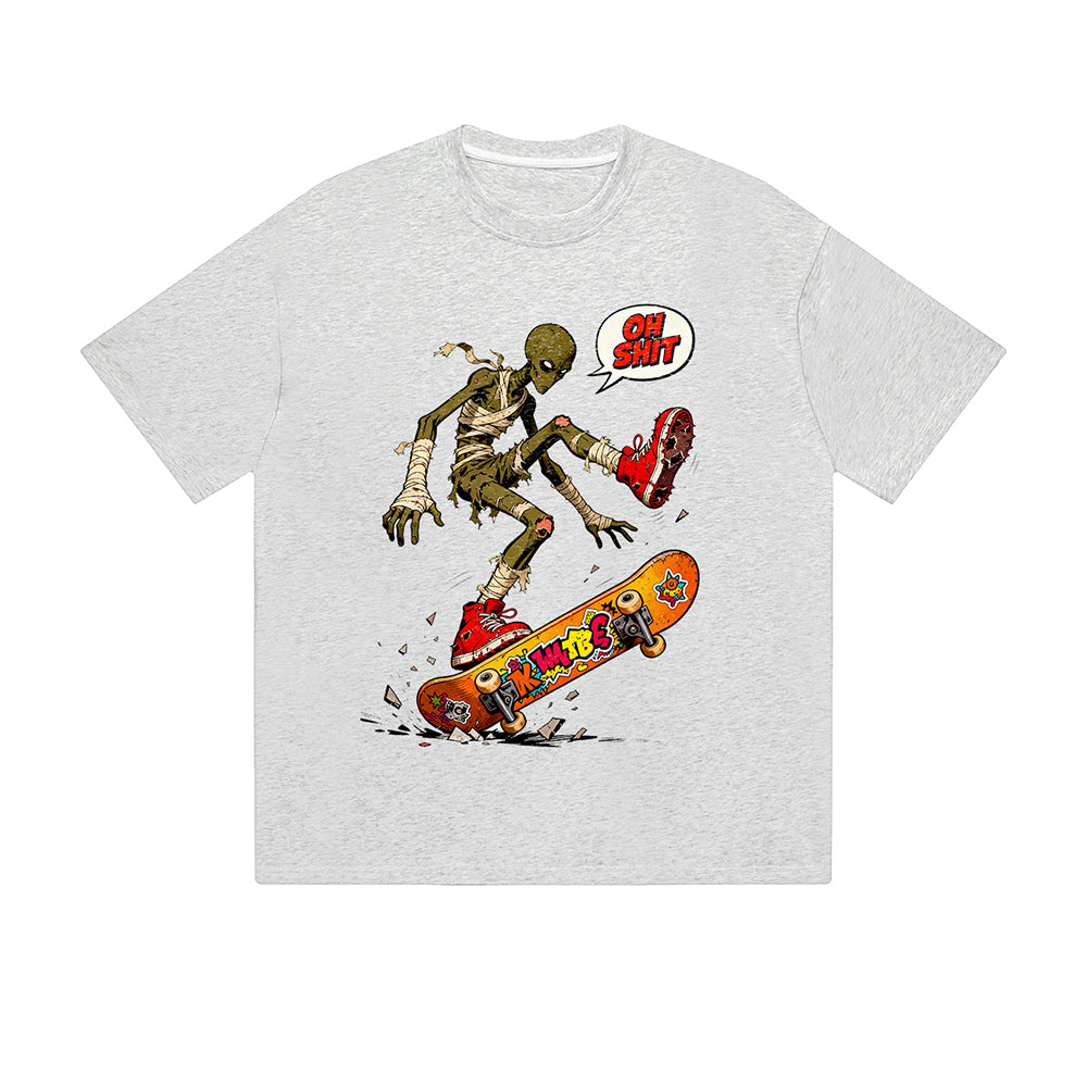 Solid Color T-Shirt Oh Shit Zombie Skateboard Funny Cartoon Graphic Print Casual Daily Streetwear Feel lives