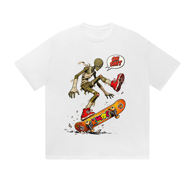 Solid Color T-Shirt Oh Shit Zombie Skateboard Funny Cartoon Graphic Print Casual Daily Streetwear Feel lives